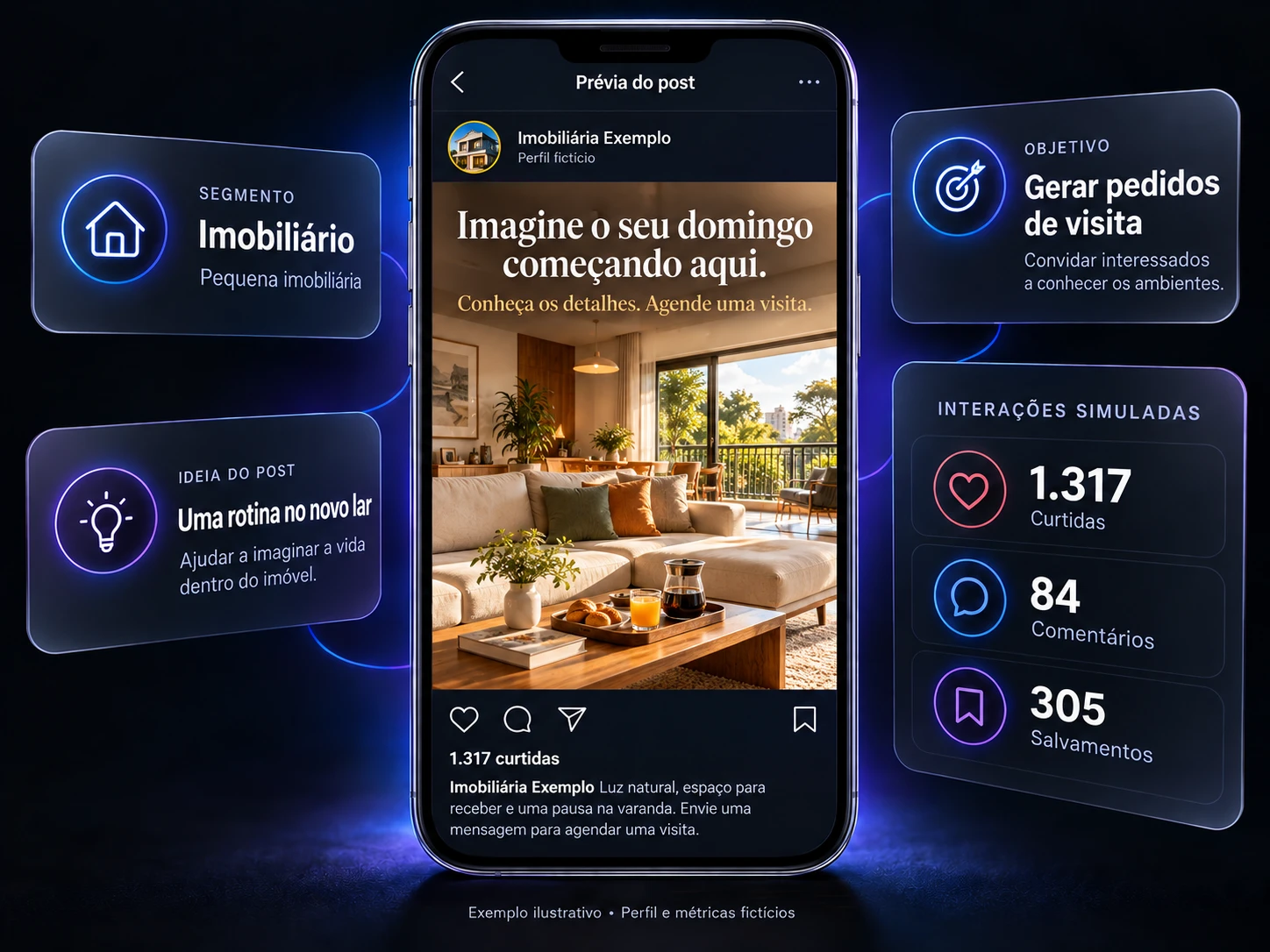 Exemplo de post para imobiliária: "Imagine o seu domingo começando aqui."